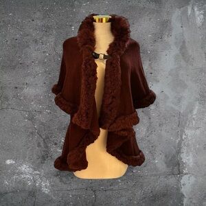 Vintage fur cape burgundy gothic dark academia cloak renaissance medieval